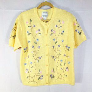 VTG cottage core floral yellow summer sweater XL